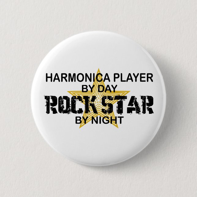 Harmonica Rock Star by Night 6 Cm Round Badge (Front)