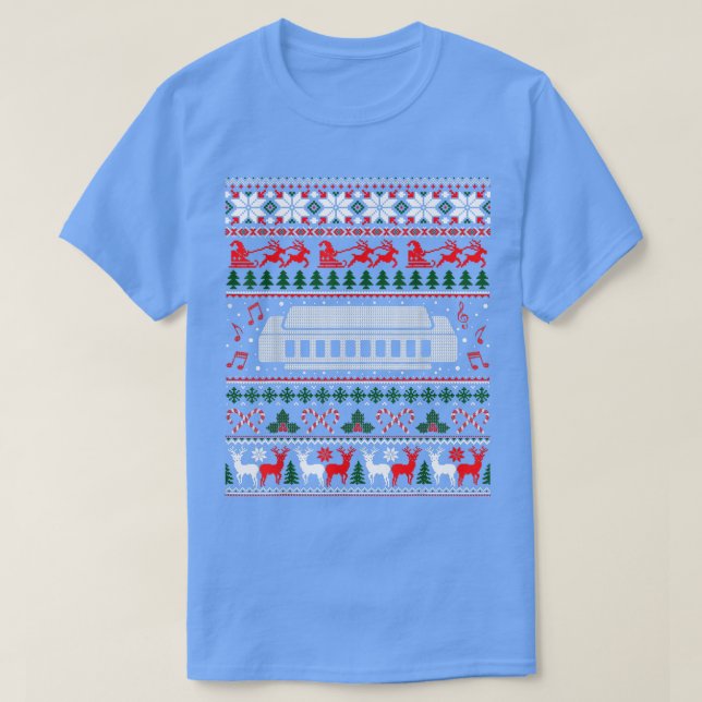Harmonica Ugly Christmas Sweater Happy Holidays  (Design Front)