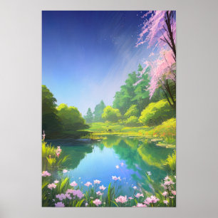 Harmonious Blend of Lake and Green Flora Poster
