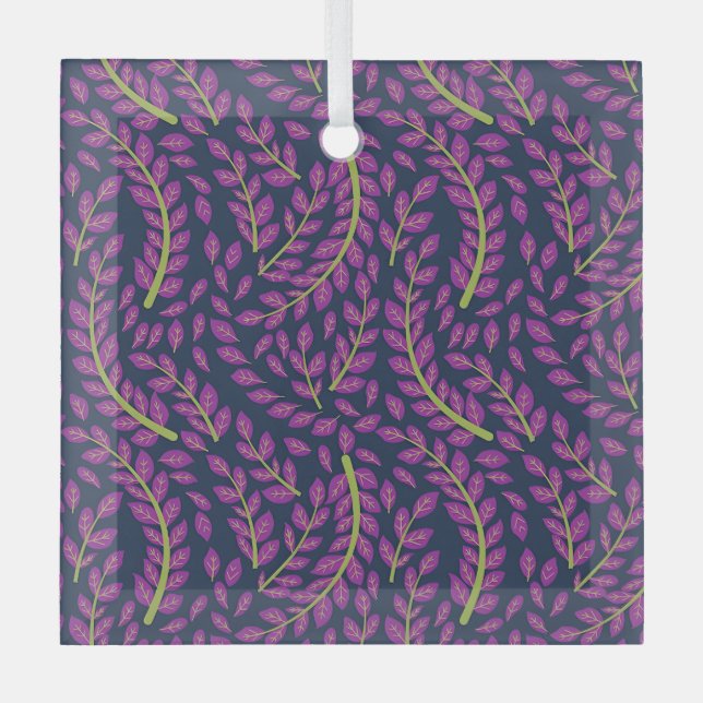 Harmonious Botanical Art on Dark Blue Background Glass Tree Decoration (Front)