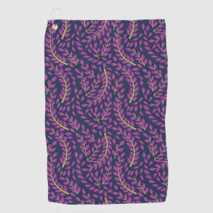 Harmonious Botanical Art on Dark Blue Background Golf Towel