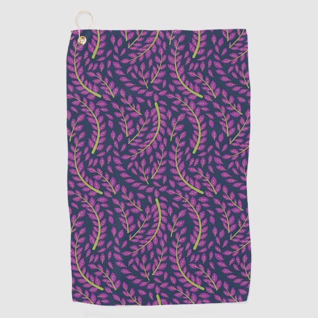 Harmonious Botanical Art on Dark Blue Background Golf Towel (Front)