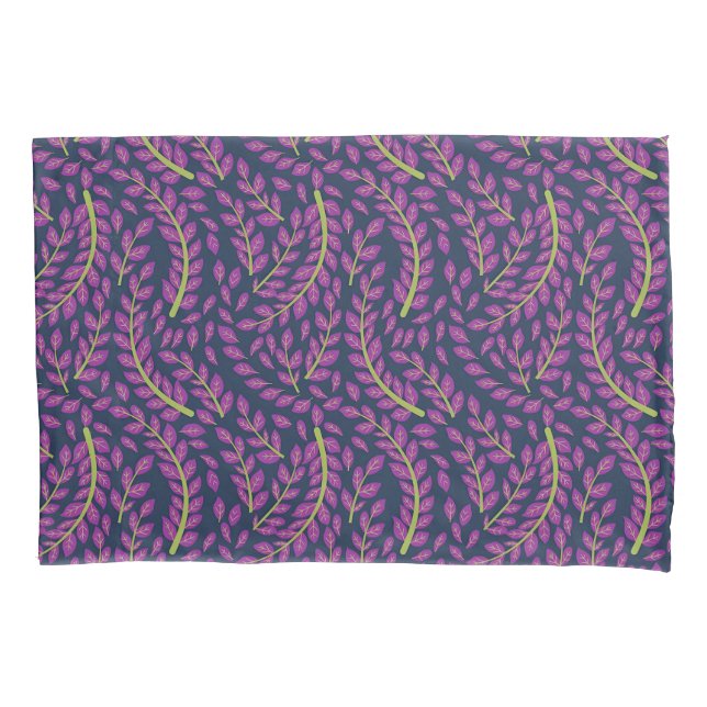 Harmonious Botanical Art on Dark Blue Background Pillowcase (Front-Left)