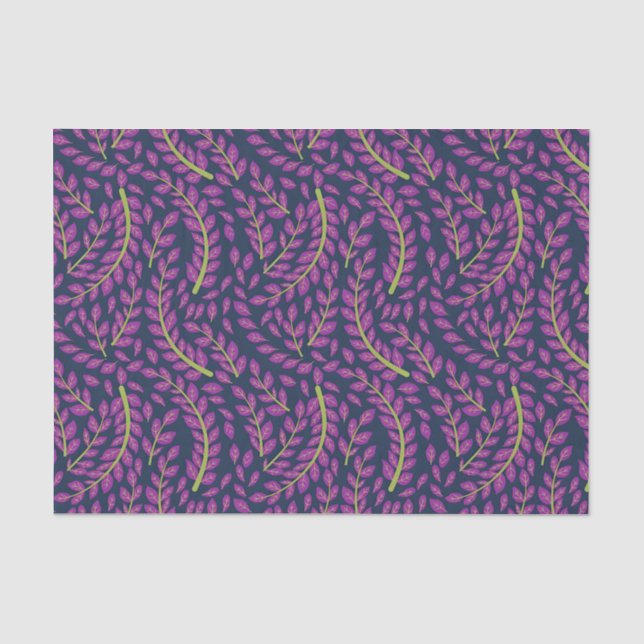 Harmonious Botanical Art on Dark Blue Background Tissue Paper (Front)