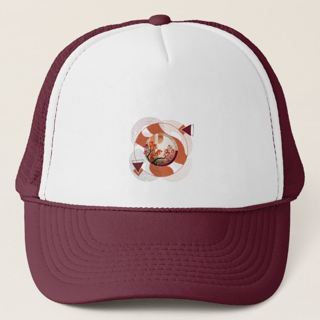 Harmonious Orange Blossom Circles Trucker Hat (Front)
