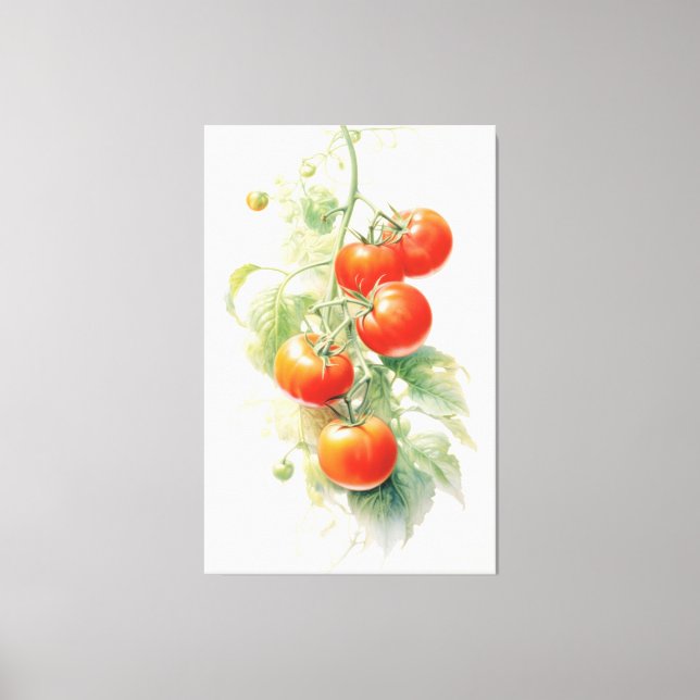 Harmonious Tomato Plant Watercolor Canvas Print (Front)