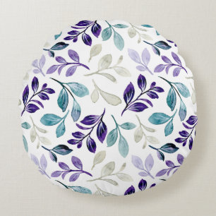 Harmonious Watercolor Leaves Design Round Cushion