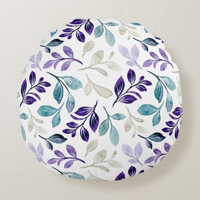  Harmonious Watercolor Leaves Design  Round Cushion (Front)