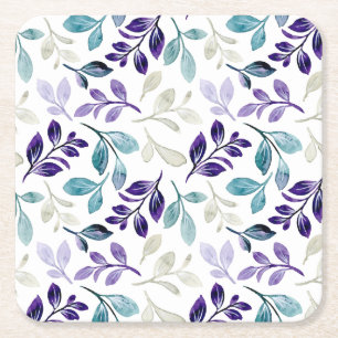 Harmonious Watercolor Leaves Design Square Paper Coaster