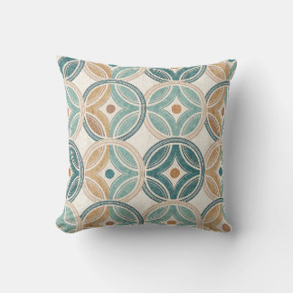 Harmonious Zen Rings Teal Geometric Circle Pattern Cushion