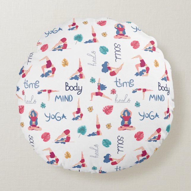 Harmony & Balance - Yoga Themed Round Cushion (Front)