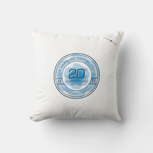Harmony Dental 20th Anniversary Throw Pillow (Front)
