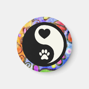 Harmony Heart and Paw Yin Yang Colorful Magnet
