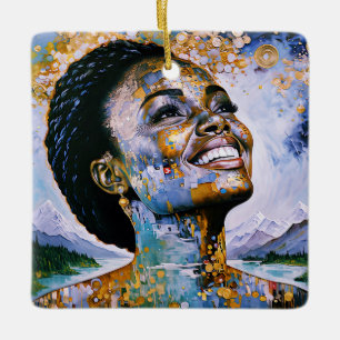 "Harmony in Gold and Sky" Ceramic Ornament