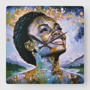 "Harmony in Gold and Sky"      Square Wall Clock