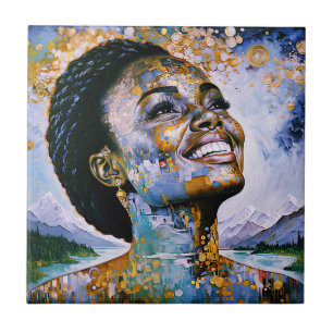 "Harmony in Gold and Sky" Tile