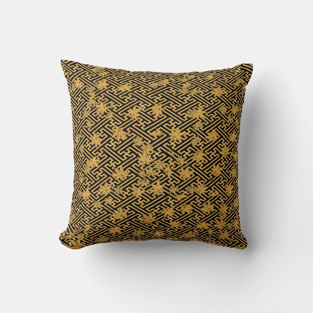 Harmony in Gold: Sayagata Maple Leaves Cushion (Front)