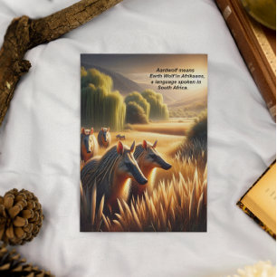 Harmony in Nature: Aardwolf Frolicking in Field Postcard