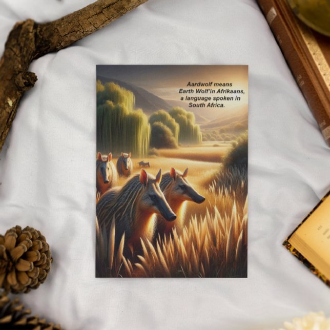 Harmony in Nature: Aardwolf Frolicking in Field Postcard (Creator Uploaded)
