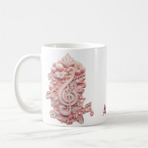 Harmony in pink, a majestic, stylised treble clef. coffee mug