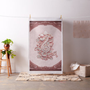 Harmony in pink, a majestic, stylised treble clef. fabric