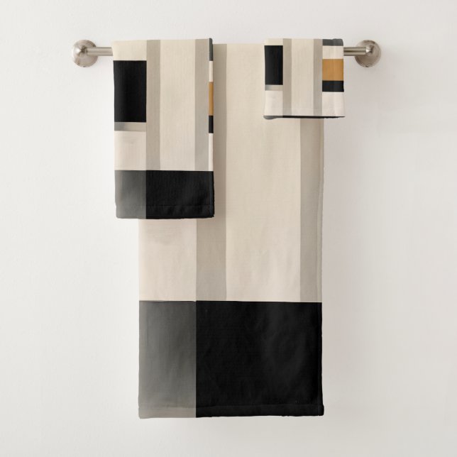 Harmony in Shades: Abstract Composition of B & w Bath Towel Set (Insitu)