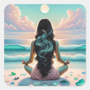 Harmony Meditation on Beach Square Sticker