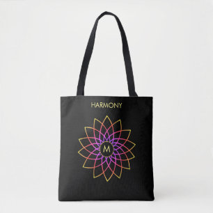 Harmony Multicolored Mandala on Black Tote Bag