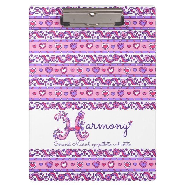 Harmony name meaning hearts letter H clipboard (Front)