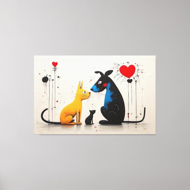 Harmony of Canines and Felines: Inspired by  Miró Canvas Print (Front)