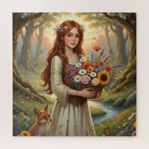 Harmony of Hair, Flowers, and Forest Jigsaw Puzzle