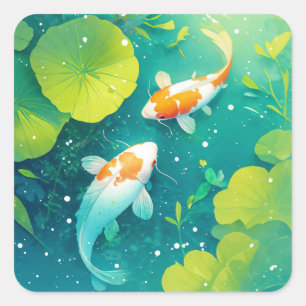 Harmony of Koi Fish in Serene Waters Square Sticker