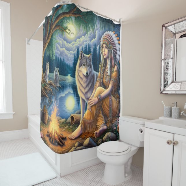 Harmony of native spirit and wilderness at dusk shower curtain (In Situ)
