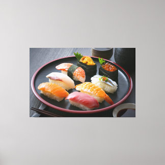 Harmony of Sushi on a Traditional Black Plate - C Canvas Print