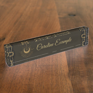 Harmony of the elements: moon, gold and geometry.  nameplate