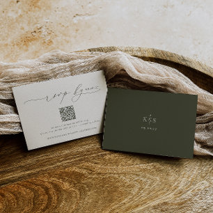 HARMONY   Olive Green Minimalist Wedding QR Code RSVP Card