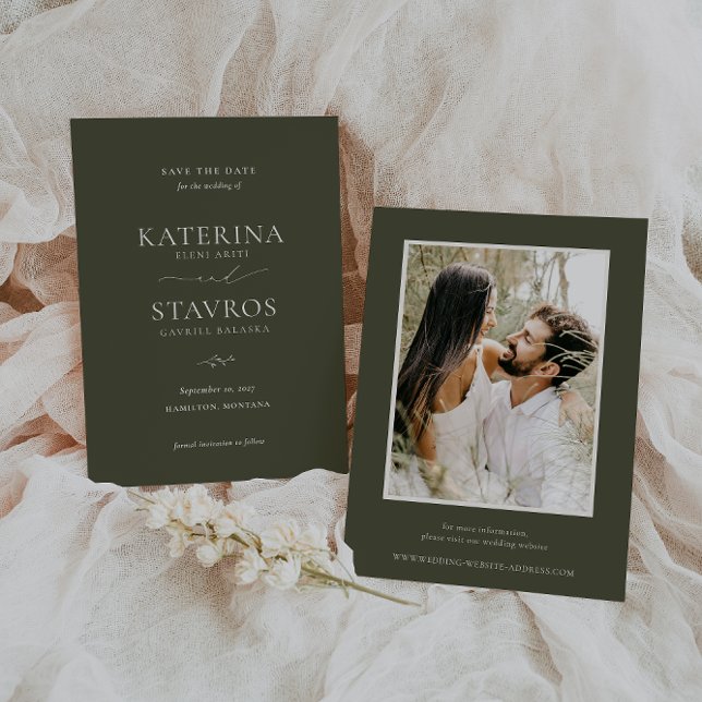 HARMONY Olive Green Wedding Photo Save The Date (Creator Uploaded)