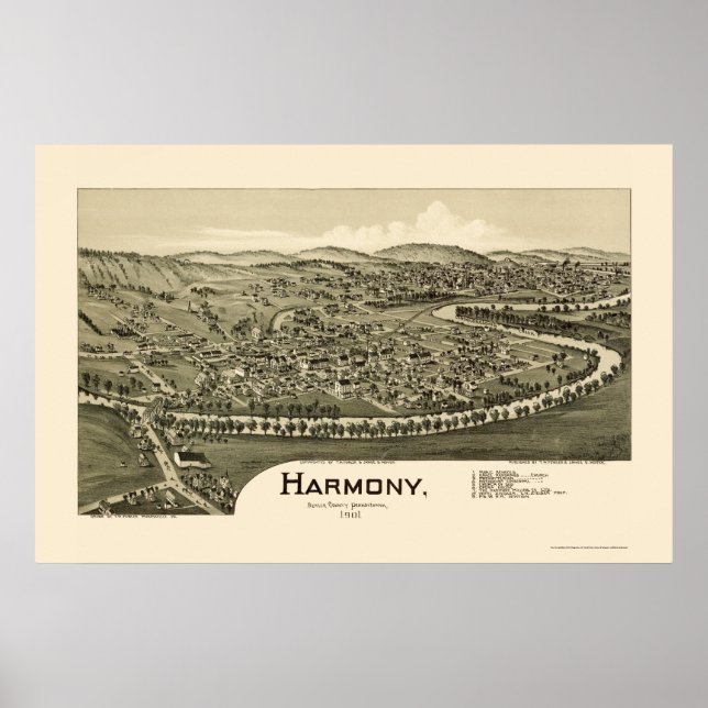 Harmony, PA Panoramic Map - 1901 Poster (Front)