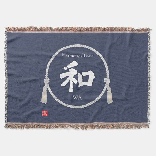 Harmony & Peace – Japanese Kanji Throw Blanket (Front)