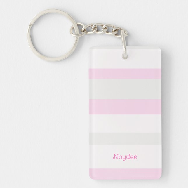 Harmony Stripes Horizontal Lines Grey Pink White Key Ring (Front)