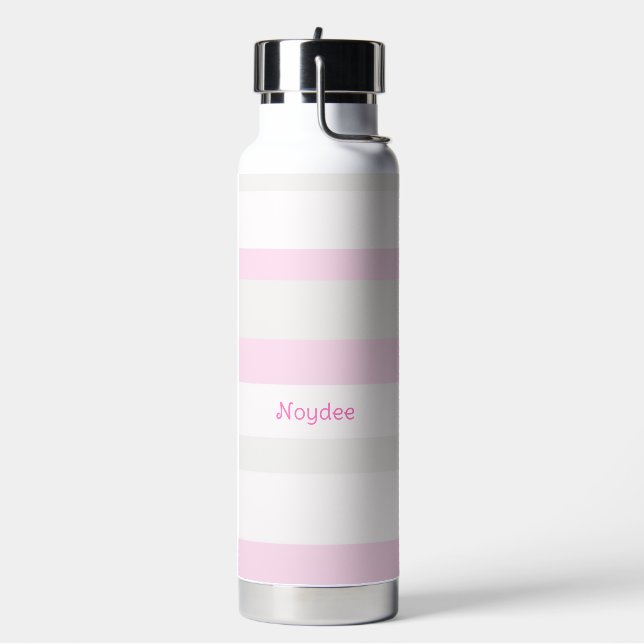Harmony Stripes Horizontal Lines Grey Pink White Water Bottle (Left)