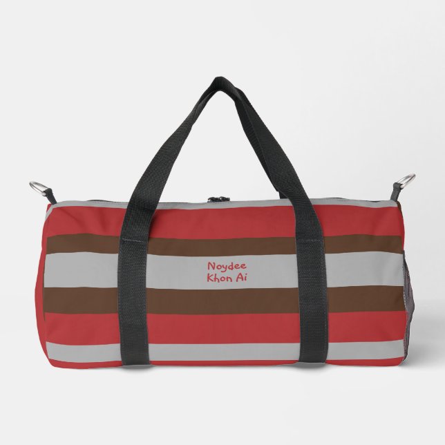 Harmony Stripes Horizontal Lines Grey Red Brown Duffle Bag (Front)