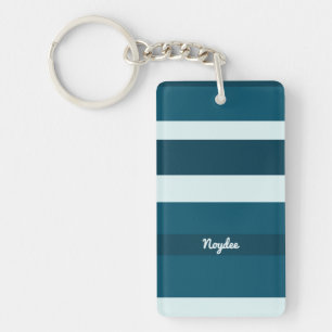 Harmony Stripes Horizontal Lines Sea Blue White Key Ring