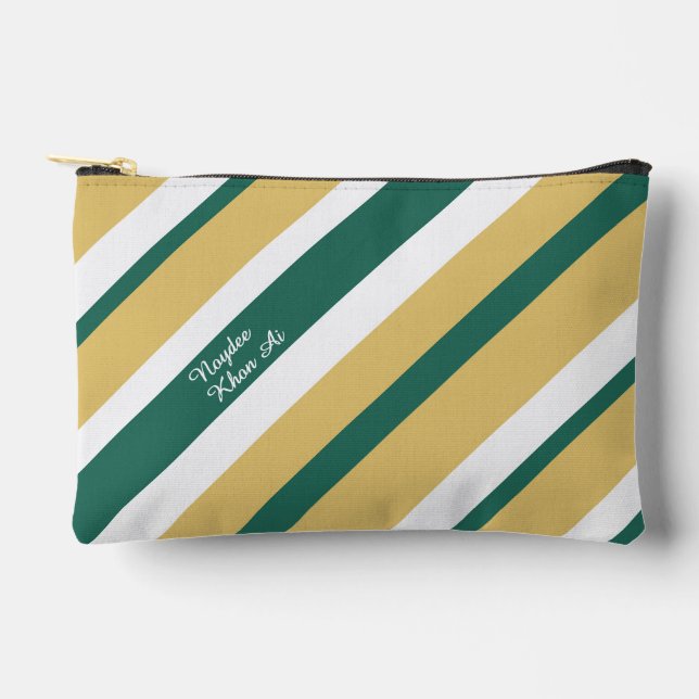 Harmony Stripes Lines Green Gold White (d) Accessory Pouch (Front)