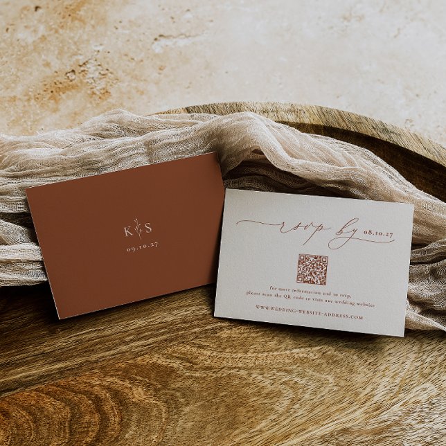 HARMONY | Terracotta Minimalist Wedding QR Code RSVP Card (Creator Uploaded)