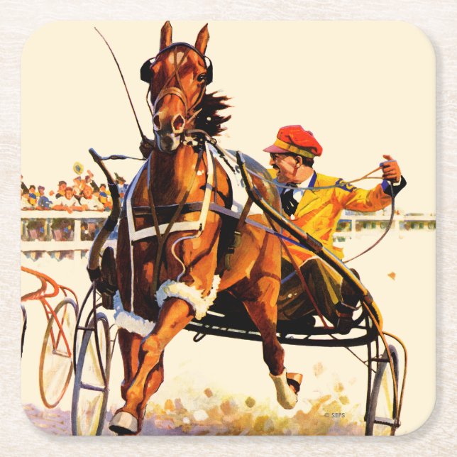Harness Race Square Paper Coaster (Front)