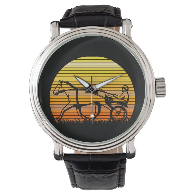 Harness Racing Race Horse Sunset Silhouette Watch (Front)