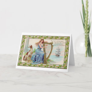 Harp and Dog, Shamrock, St. Patrick's Day, Vintage Card