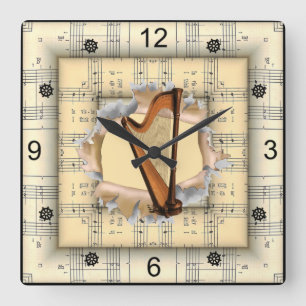 Harp ~ Breaking Through ~ Strange Sheet Music ~  Square Wall Clock