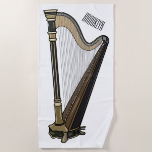 Harp cartoon illustration beach towel